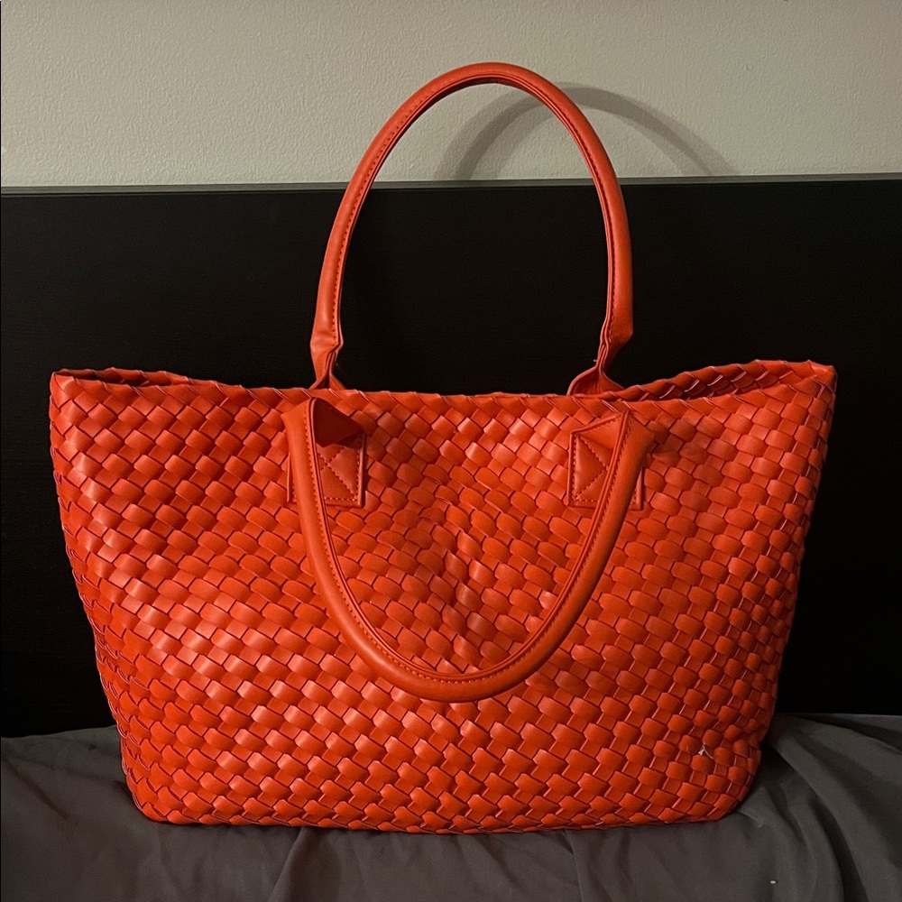 Large Orange Woven Tote